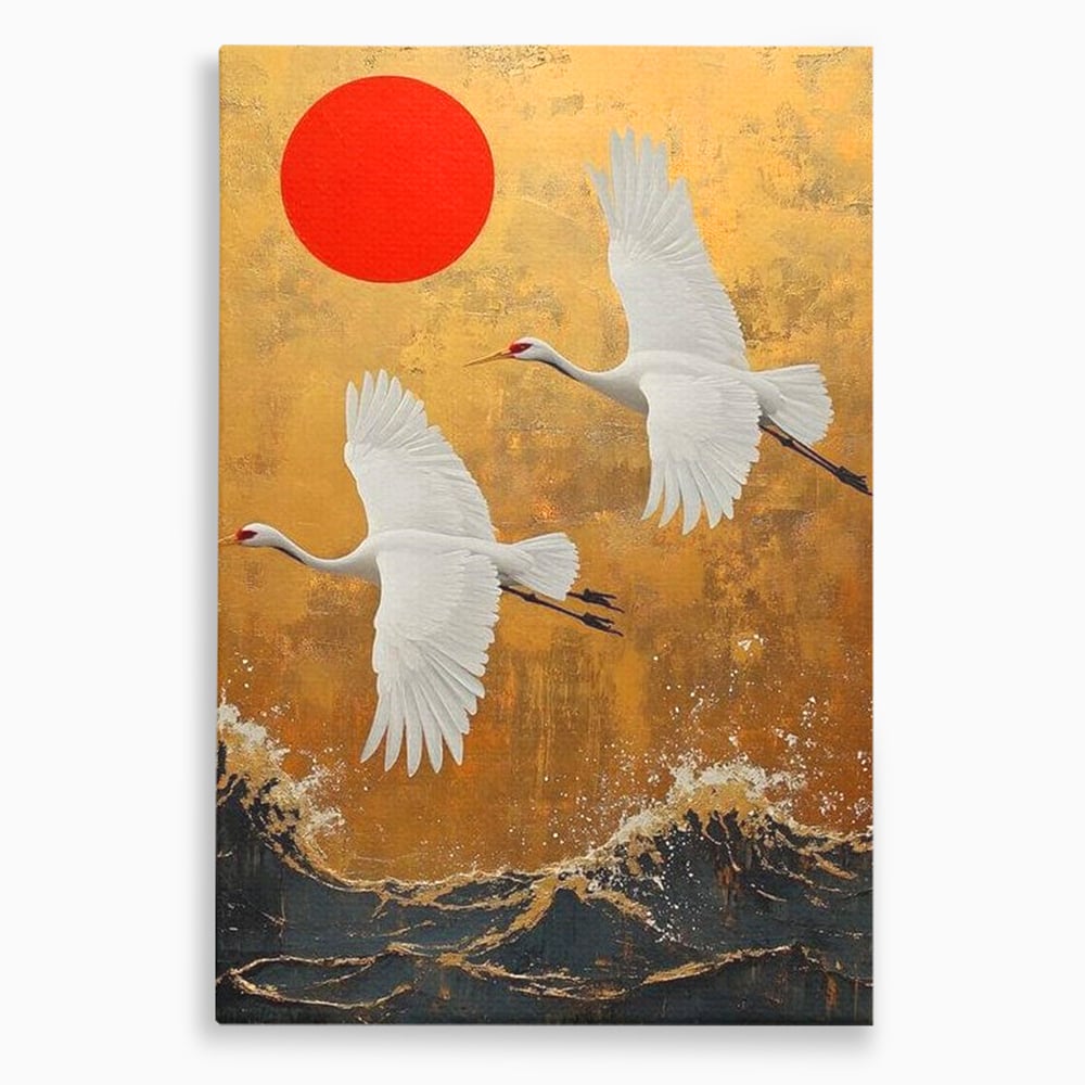 Tablou canvas cu tablou canvas cu doi cocori, fara rama, pe sasiu de lemn